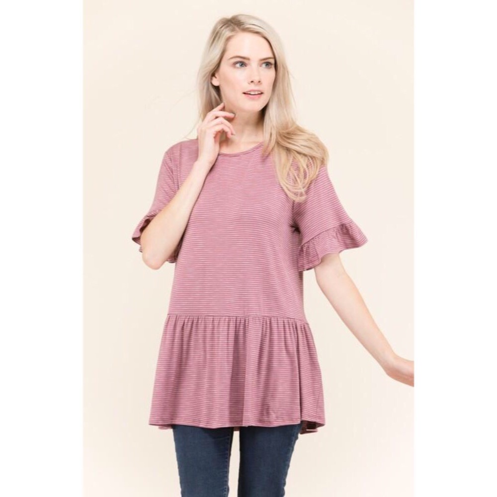 Pink Striped Peplum Top with Tie Back